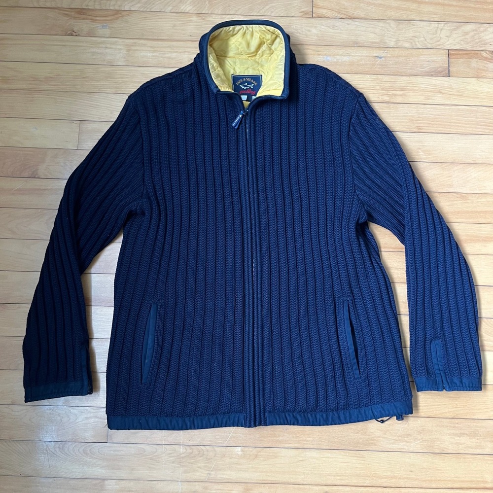Paul & Shark Vintage Mens Warm Wool Knit Jacket Heavy Weight Size 3XL